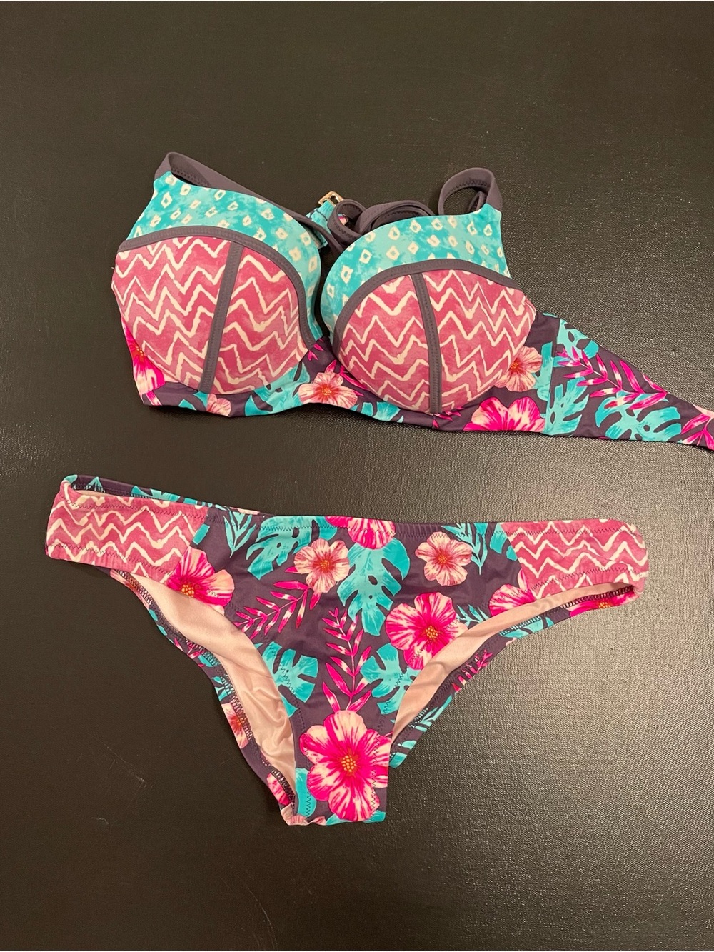 Shade & Shore Floral Bikini Set in Pink, Teal & Navy